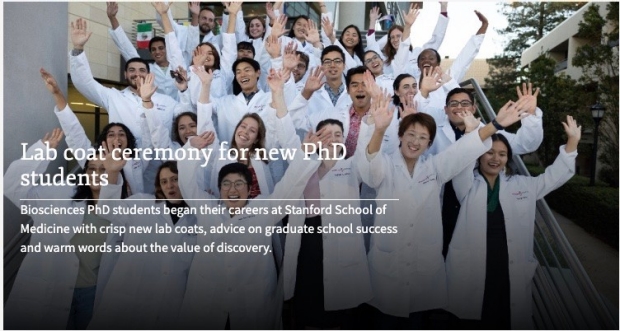 Biosciences PhD students welcomed to Stanford Medicine in lab coat ceremony